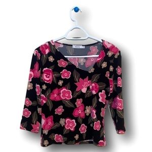 Ricki’s Blouse Floral Lightweight Quarter Sleeve Top | Black Pink